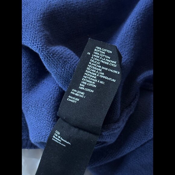 COS Dress XS Womens Blue & White Drop Waist Midi Sheath Knit - Picture 9 of 9